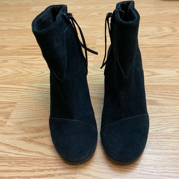 Toms Lunata booties heeled suede black stacked heels boots 6.5 - Picture 9 of 10
